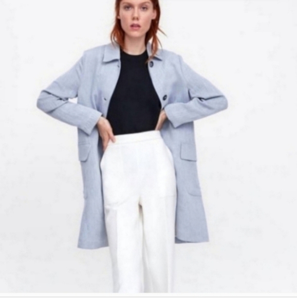 Zara Linen Blend Button Front Duster Jacket Coat Size XS - Picture 2 of 7